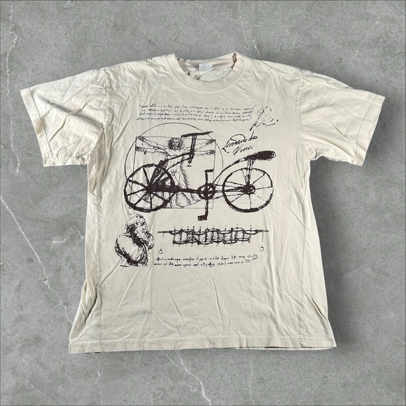 Other - Vintage Leonardo Da Vinci Shirt Men Large Biege Short Sleeve Graphic Art 90s Y2K
